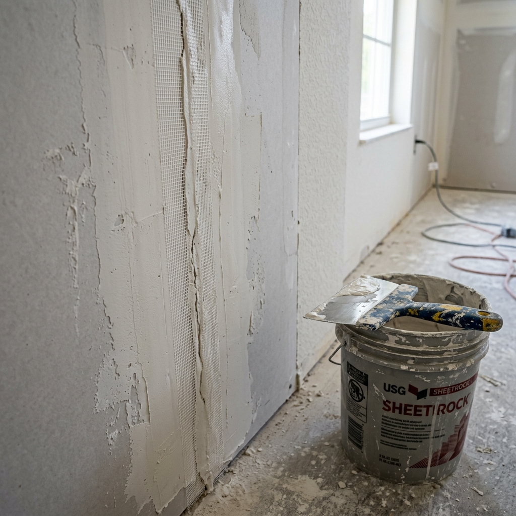 Drywall skim coat and texture-match repair on a Florida home interior wall